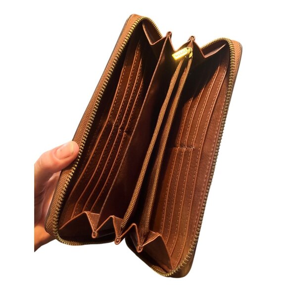 Fossil Logan RFID Zip Around Leather Wallet Brown - Picture 2 of 4